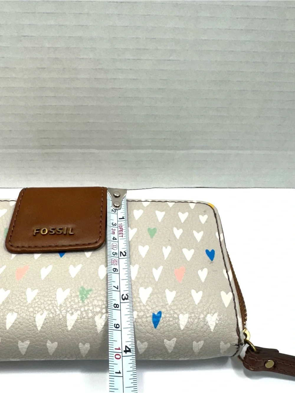 Fossil Madison Multicolor Heart-Pattern Zip Clutch, Leather Snap Tab & Strap
